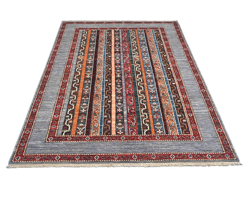 4x6 Gray Khurgeen Afghan Hand Knotted Wool Area Rug